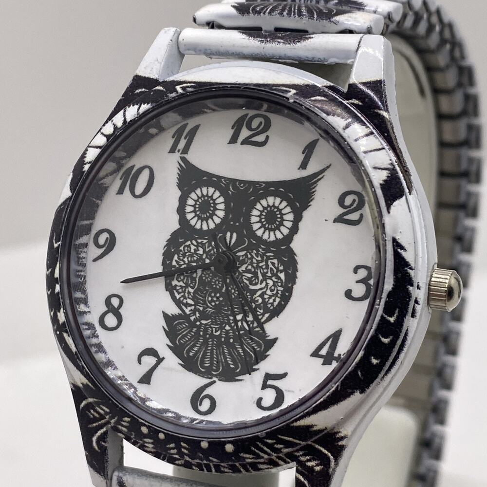 Womens White Owl Stretch Watch Works New Battery